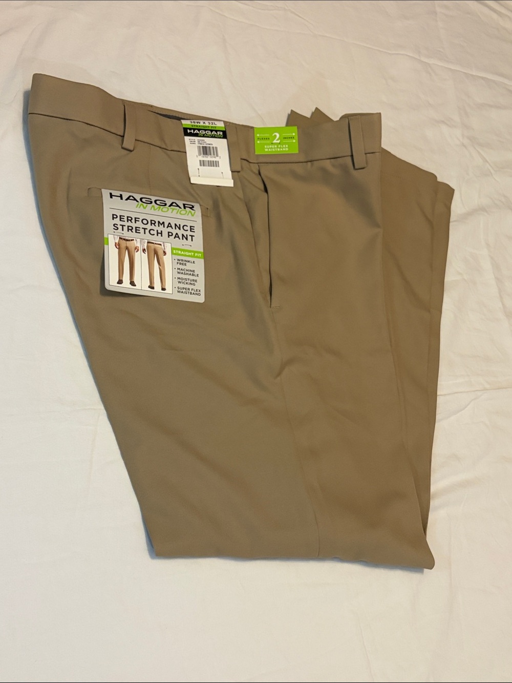 Haggar Men’s Khaki Flat-Front Stretch Chinos
